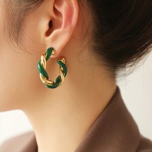 NWT On 34th Gold Green Swirl Hoop Earrings